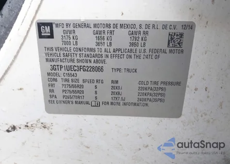 2015 GMC Sierra C1500 Sle из США, поврежденный, VIN 3GTP1UEC3FG228066